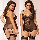 <strong>Кружевное бюстье с трусиками и отстегивающимся воротничком</strong> <br />
Черное бюстье без вертикальных жестких косточек с лифом на мягкой чашке с косточками. <div class="charTableblock"><div><span>Размер</span>: XL (48-50); 1X (50-52); 2X (52-54)</div><div><span>Цвет</span>: черный</div><div><span>Производитель</span>: Seven`til Midnight, США</div></div> Кружевное бюстье с трусиками и отстегивающимся воротничком 
Черное бюстье без вертикальных жестких косточек с лифом на мягкой чашке с косточками.