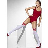 <strong>Чулки медсестрички с красными бантами</strong> <br />
Белые чулочки на резинке, украшенные красными бантами, станут прекрасным дополнением к костюму медсестры. <div class="charTableblock"><div><span>Размер</span>: S (42-44); M (44-46); L (46-48)</div><div><span>Цвет</span>: белый</div><div><span>Производитель</span>: Fever, Великобритания</div><div><span>В наличии</span>: S-M-L, белый с красным</div></div> Чулки медсестрички с красными бантами 
Белые чулочки на резинке, украшенные красными бантами, станут прекрасным дополнением к костюму медсестры.