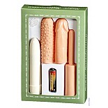 <strong>Набор из вибратора и латексных насадок</strong> <br />
Набор, состоящий из белого пластикового вибратора и трёх латексных насадок телесного цвета. <div class="charTableblock"> </div> Набор из вибратора и латексных насадок 
Набор, состоящий из белого пластикового вибратора и трёх латексных насадок телесного цвета.