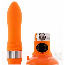 Оранжевый водонепроницаемый вибратор на присоске со сменной панелью управления 19 см. Оранжевый водонепроницаемый вибратор на присоске со сменной панелью управления 19 см.