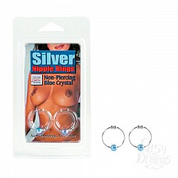   Silver with Blue Crystal Bead Nipple Rings 2634-05CDSE