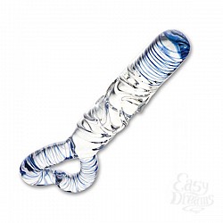 Стеклянный стимулятор с выпуклыми линиями на теле и рукоятью-сердцем, 13 см Стеклянный стимулятор с выпуклыми линиями на теле и рукоятью-сердцем, 13 см