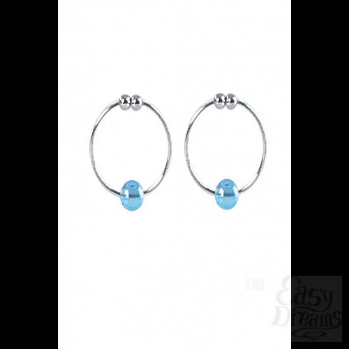  2     Silver with Blue Crystal Bead Nipple Rings