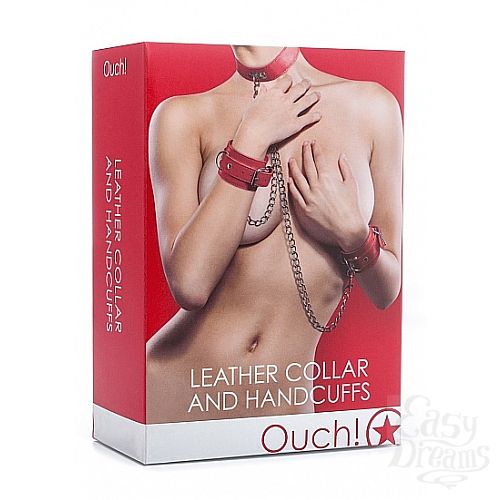  2     Leather Collar and Handcuffs Red SH-OU100RED