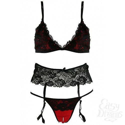  4   3 PC STRAPPY LACE GARTER SET WITH CROTCH