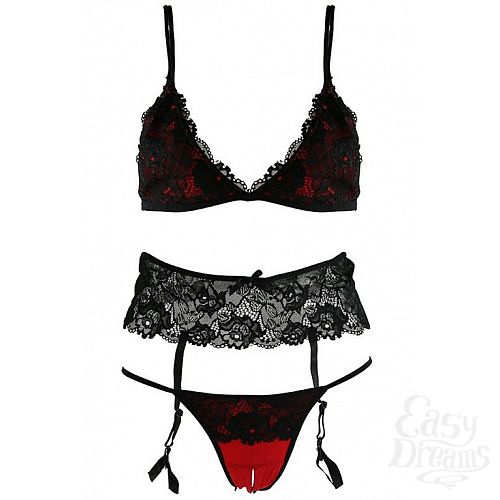  3    3 PC STRAPPY LACE GARTER SET WITH CROTCH