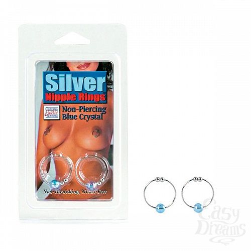  1:   Silver with Blue Crystal Bead Nipple Rings 2634-05CDSE