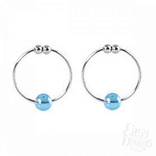  2   Silver with Blue Crystal Bead Nipple Rings 2634-05CDSE