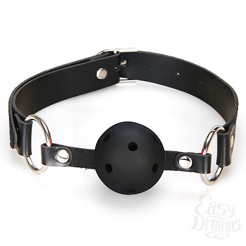 Фотография 1:  Кляп черного цвета с отверстиями для дыхания Фотография 1:  Кляп черного цвета с отверстиями для дыхания