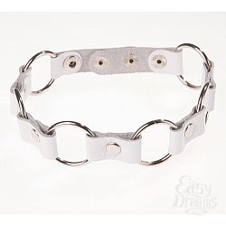Белый кожаный ошейник  с кольцами   Белый кожаный ошейник  с кольцами